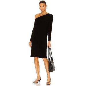NWT Norma Kamali Long Sleeve Drop Shoulder Dress Asymmetric Midi Black Medium